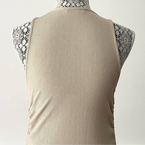 Zara Tan Ribbed Knit Ruched Drawstring Bodycon Dress Size S - Picture 10 of 15